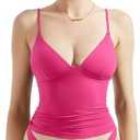 SUUKSESS Women Sexy Deep V Neck Sleeveless Fitted Basic Tops Y2K Tank Top Cami M, Pink