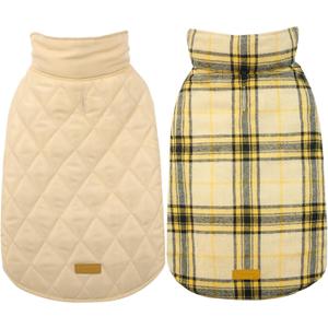 Kuoser Waterproof Dog Coat, Reversible Dog Jacket for Medium Dogs, Adjustable Durable Doggie Winter Coat Warm Puppy Cold Weather Apparel from Small to Large Breed, Yellow M (Medium (Pack of 1))