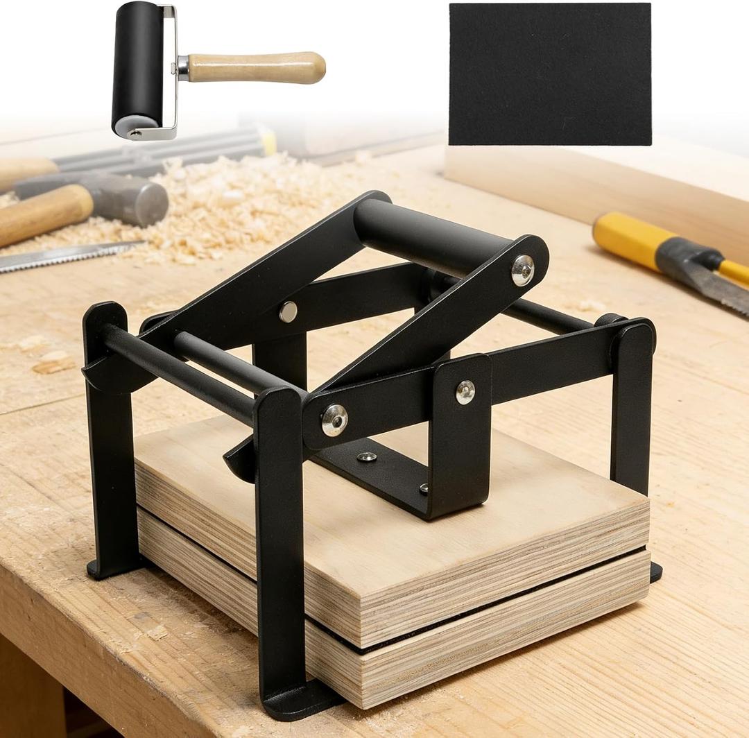 Linocut Printing Hand Lever Press Machine, A5 Linocut Press Machine, with Rubber Roller & Felt Pad, Fit for Linocut Printing, Woodcut Printing, Letterpress, Rubber, Cardboard, Cork Printing