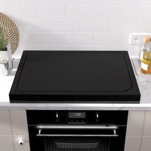 Wooden Stove Top Covers for Gas Burner and Electric Stove, Glass Cooktop Protector, Wood Noodle Board Stovetop Cover With Handles, Black, 30"L x 22"W