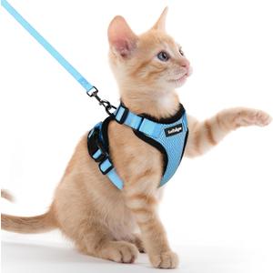 rabbitgoo Cat Harness and Leash for Walking, Escape Proof Soft Adjustable Vest Harnesses for Cats, Easy Control Breathable Reflective Strips Jacket, Light Blue, XXS