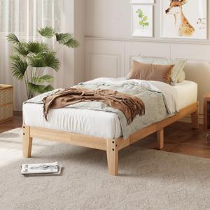 Mashomdec Twin XL Size Solid Wood Platform Bed - Noise-Free Design with Metal and Wood Slat Support, No Box Spring Needed, Easy Assembly, Natural Wood Finish