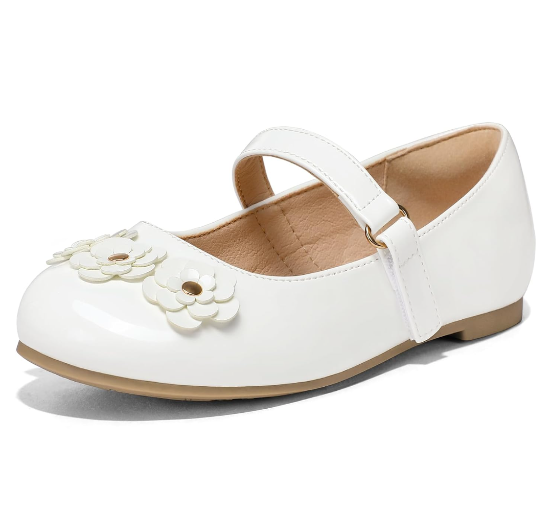 Girl's Ballet Flats Non-Slip Soft Mary Jane Walking Party Dress Shoes for Toddler/Little Kid/Big Kid, Size 11, White