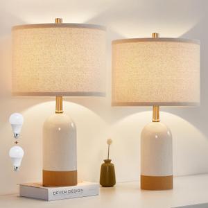 GyroVu 3 Color Temperature Small Table Lamp for Bedroom, Bedside Desk Reading Lamps, 21.5" Nightstand Ceramic Lamp for Kids Room, Living Room, Dorm, Home Office, Bulbs Included (Ceramic Orange White & Beige)