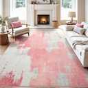 Kelarea Washable Area Rug 8x10, Non-Slip Low Pile Abstract Pink | Water & Stain Resistant, Pet Friendly, Easy Clean, Ultra Soft, for Living Room, Bedroom, Nursery, Ofiice