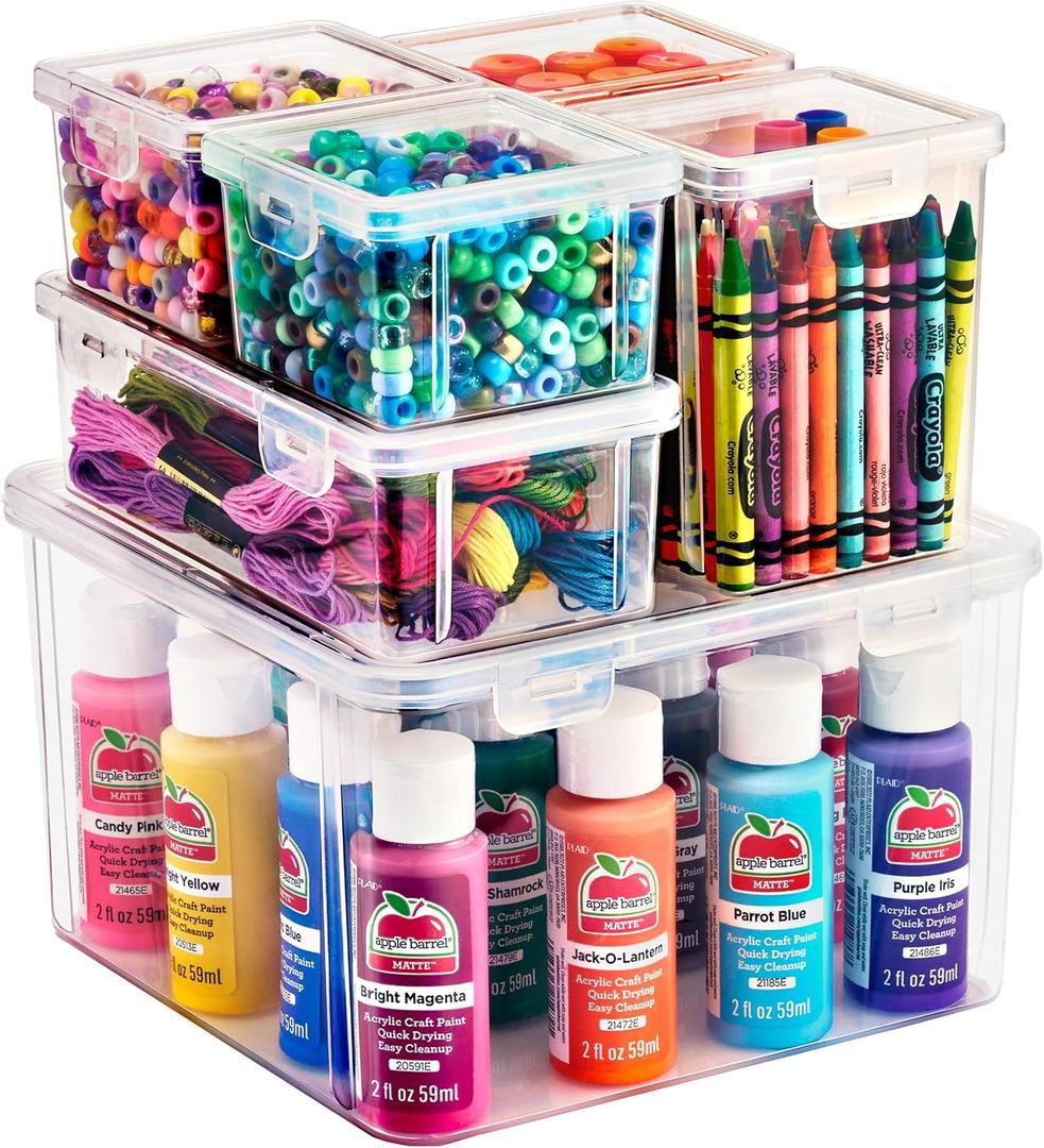 Sorbus 6-Piece Art Supply Storage Organizer Stackable Craft Storage with Hinged Lids Art, Yarn, Ribbon, Bead Organizers