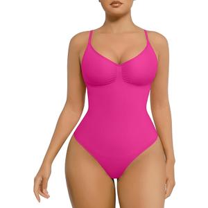 FeelinGirl Shapewear Bodysuit for Women Tummy Control Waist Bodysuit Thong Shapewear Body Shaper Going Out (X-Small-Small, Raspberry Pink)