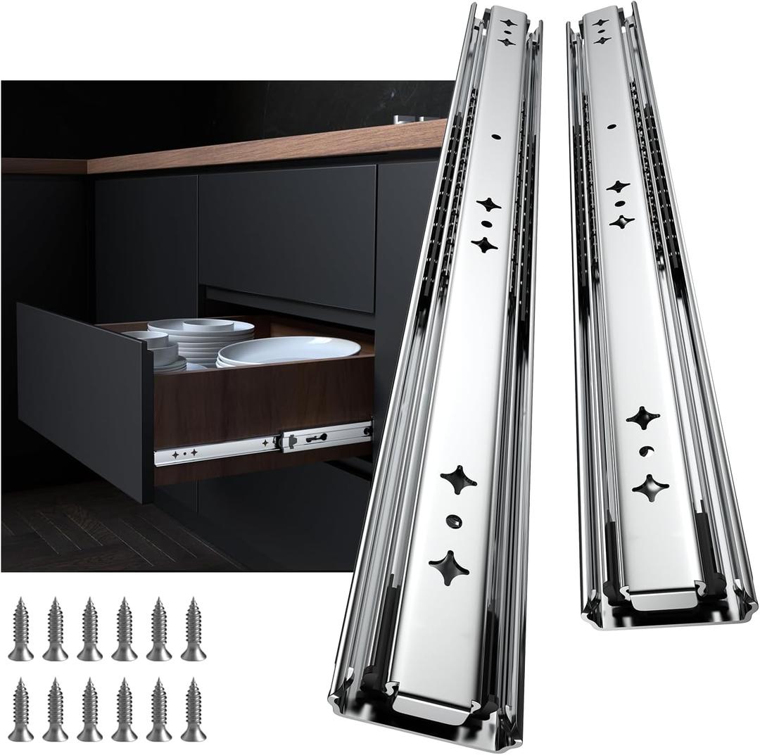 LONTAN 1 Pair Heavy Duty Drawer Slides 12 Inch Full Extension Ball Bearing Side Mount Glides Runners Rails Cabinet RV Tool Box Runners Tracks Glides 260lb Load Capacity (Without Lock, Silver)