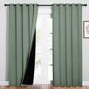 NICETOWN 100% Blackout Window Curtain Panels, Cold and Full Light Blocking Drapes with Black Liner for Nursery, 84 inches Drop Thermal Insulated Draperies (Greyish Green, 2 PCs, 62" Wide Each Panel)