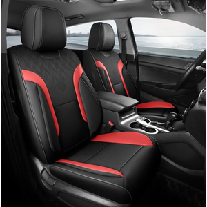 Black and Red Car Seat Covers Full Set - Breathable Faux Leather Universal 5 Seat Covers for Cars, Automotive Protector Fit for Most Sedan SUV Pick-up Truck