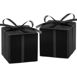 Adecortalk 100Pcs Black Gift Box 2x2x2 inches Gift Candy Box with Ribbons Black Party Favor Boxes for Wedding Baby Shower Birthday Party Sunday School Graduation Bridal Shower Halloween Valentine