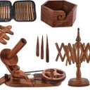 Brainmart Rosewood Yarn Winder & Swift with Wooden Yarn Bowl 30pcs Crochet Kit | Handcrafted Wooden Ball Winder, Crochet Hooks Set, Bobbins, Weaving Needles for Knitting, Crocheting & Weaving
