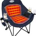 Heated Oversized Camping Chair, Heavy Duty Padded, Thick Headrest, Blue, Single