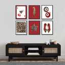 6Pcs Trendy Leopard Wall Art Prints Funky Red Lucky 8 Ball Posters Vintage Preppy Room Aesthetic Cheetah Wall Decor Pictures for Girly Bedroom Apartment Dorm Unframed (16L x 12W)