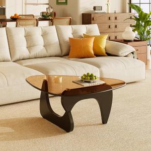 LUCKIIA Coffee Tables Glass Small Farmhouse Coffee Table Mid-Century Modern Wood Center Table for Living Room, Black Brown, 32 Inch