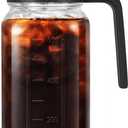 32oz Glass Pitcher with Handle and Lid, 1 Quart Mason Jar Pitcher - Airtight & Leakproof Water Jug with Pour Spout Lid, Glass Containers for Fridge, Perfect for Juice, Cold Brew, Iced & Sun Tea (Black)