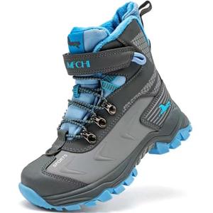 JMFCHI Kids Hiking Boots Boys Girls Outdoor Walking Climbing Sneaker Comfortable Non-slip Snow Shoes Hiker Boot Antiskid Steel Buckle Sole Grey Blue  Big Kid Size 40