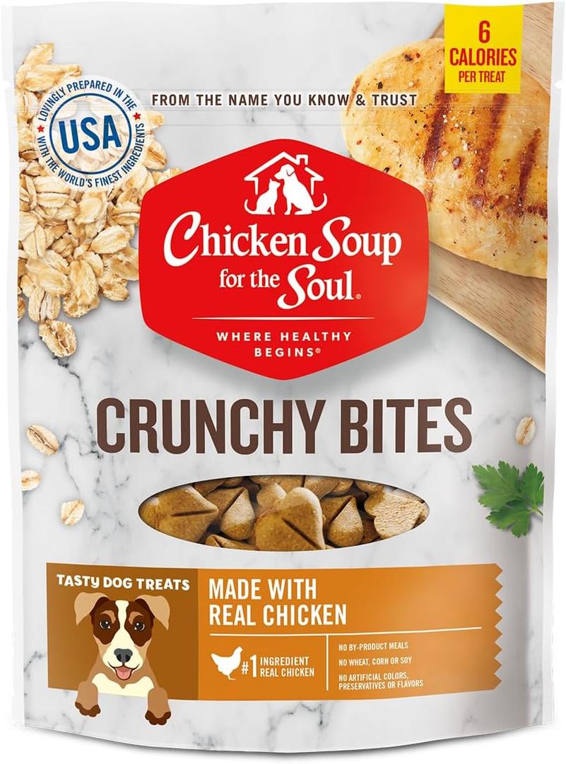 Chicken Soup For The Soul Pet Food Crunchy Bites Dog Treats, Chicken, 12 Ounce Bag | Soy, Corn & Wheat Free, No Artificial Flavors or Preservatives, Best By: 11/2025