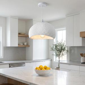 Wabi Sabi Pendant Light Oval, 15.7in Japanese Ceiling Fixture for Dining Room Kitchen Island Hallway Bedroom Restaurant, Modern Japandi Minimalist Hanging Lamp White E26 Base (40cm/15.7in)