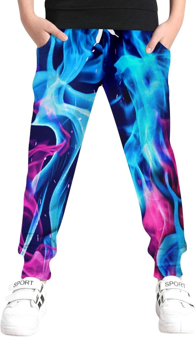UNICOMIDEA 6-16T Boys Pants Girls Funny Joggers Sports Sweatpants with Drawstring (Blue)