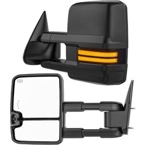 Smoked Lens Sequential Signal Tow Mirrors Compatible with 2007-2021 Toyota Tundra & 2008-2017 Toyota Sequoia, Heated Extended Trailer Towing Side Mirror w/Backup Light(w/o BSM), Black Housing
