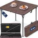 34" Square Folding Table for 4 Person, 330lbs Weight Capacity Foldable Table with HDPE Tabletop & Heavy-Duty Steel Legs, Portable Picnic Table for Indoor Outdoor Parties, Camping, Coffee Woodgrain, 34" x 34" x 28.54" inches
