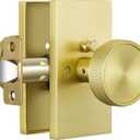 Zinc Alloy Heavy Duty Privacy Gold Door Knobs, 1 Pack Anti-Slip Modern Door Knobs Interior Rectangle, Door Knob with Lock for Bedroom, Bathroom