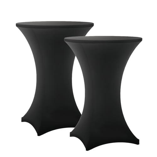 Lemict Cocktail Table Covers - 2 Pack 32x43 Inch Table Cloth - Black Fitted Stretch Spandex Round High Top Tablecloth for Party, Bar, Birthday, Pub, Banquet