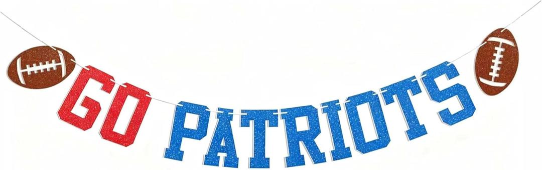 Go Patriots Banner, Football Game Day Decorations, Patriots Football Party Sign, Patriots Decorations Blue & Red Glitter