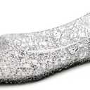 OMGard Womens Jelly Shoes, White Jelly Sandals Glitter Flats for Women Size 8.5, Slip On Summer Ballet Flats Transparent Layered Lines Bird Nest Soft Hollow Out Loafers