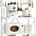 YASONIC Coffee Bar, Bakers Rack with Storage, 25.6 Inches Microwave Stand, 5 Tier Kitchen Shelves Appliance Storage, 12 S Hooks Large Coffee Station for Spices, Pots and Pans, White, 25.9 inch