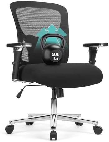 ENYLAY Big and Tall Office Chair 500LBS, Heavy Duty Ergonomic Computer Desk Chair Mesh Executive Task Chair with Adjustable Lumbar Support Wide Comfy Seat and 4D Armrests for Home Office, Black(Missing parts)