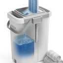 JOYMOOP Mop and Bucket with Wringer Set, Flat Squeeze Mop with Bucket (X-Large), Dust Mop for Wall Cleaner with Long Handle, Microfiber Mop - White Bucket with 3 Reusable 15" Pads