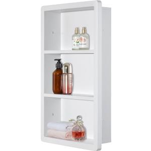 IDYLLOR Recessed Medicine Cabinet No Mirror - 14x24 Bathroom Storage Wall Cabinet with 2 Shelves, 304 Stainless Steel Shower Niche, Matte White Waterproof for Bathroom, Toilet, Vanity