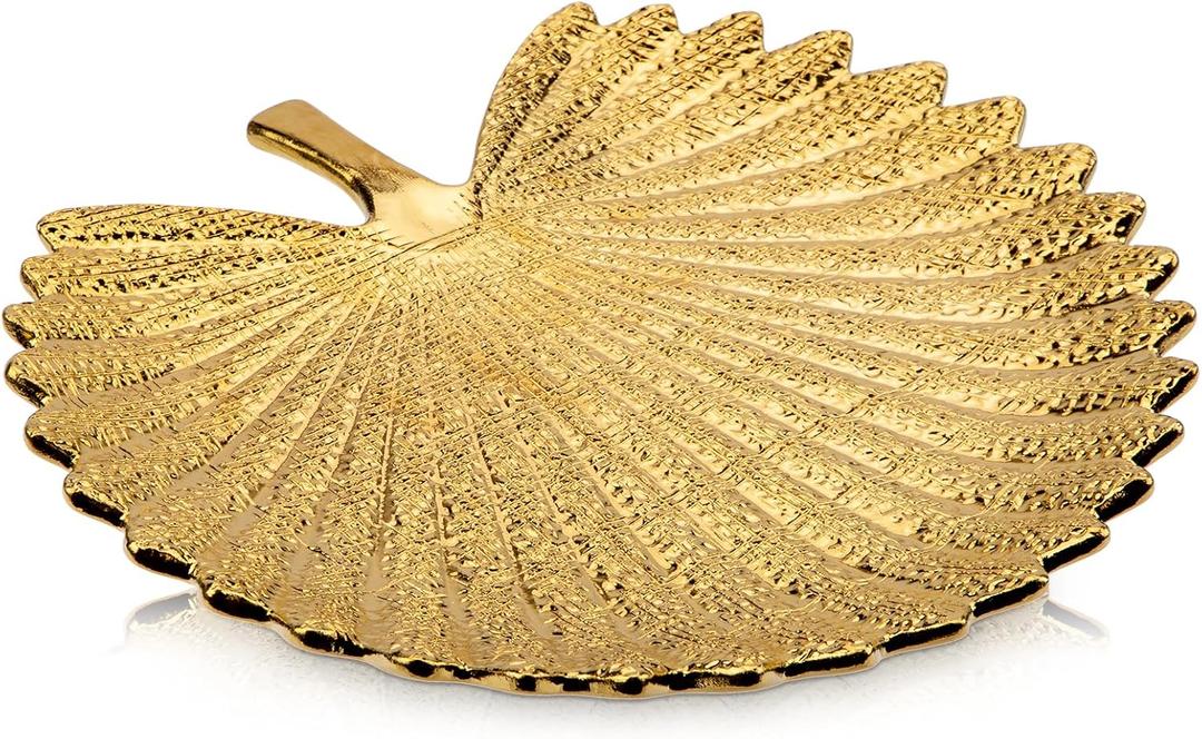 Gold Leaf Decorative Serving Tray for Table Centerpiece  12" Ceramic Leaf-Shaped Trinket Dish, Candle Tray, Vanity Organizer, Coffee Table Decor, Modern Glam Home Decor, Gifts for Women