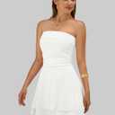 IWD Strapless Tube Dress for Women Ruched Waist Summer Mini Corset Dresses Flowy Tiered Ruffle Cute Short Graduation Dress, White X-Small