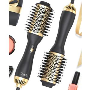 LANDOT Hair Blow Dryer Brush and Volumizer, One-Step Hot Air Brush for Drying, Straightening, Volumizing (Gold)