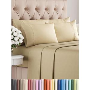 King Sheets Set 6 Piece - Includes 4 Pillowcases - Bed Sheets King Size - Soft Hotel Luxury Bedding - Cooling, Comfy, Fade Free & Breathable - 1 Flat & 1 Fitted & 4 Pillowcases w/ Deep Pockets - Beige King Sheets Set 6 Piece - Includes 4 Pillowcases - Bed Sheets King Size - Soft Hotel Luxury Bedding - Cooling, Comfy, Fade Free & Breathable - 1 Flat & 1 Fitted & 4 Pillowcases w/ Deep Pockets - Beige