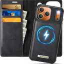 Wallet Case for iPhone 17 Pro Compatible with Magsafe, 2-in-1 PU Leather Flip RFID Blocking Card Holder Stand Shockproof Magnetic Detachable Cover for iPhone 17 Pro Case 6.3", Black