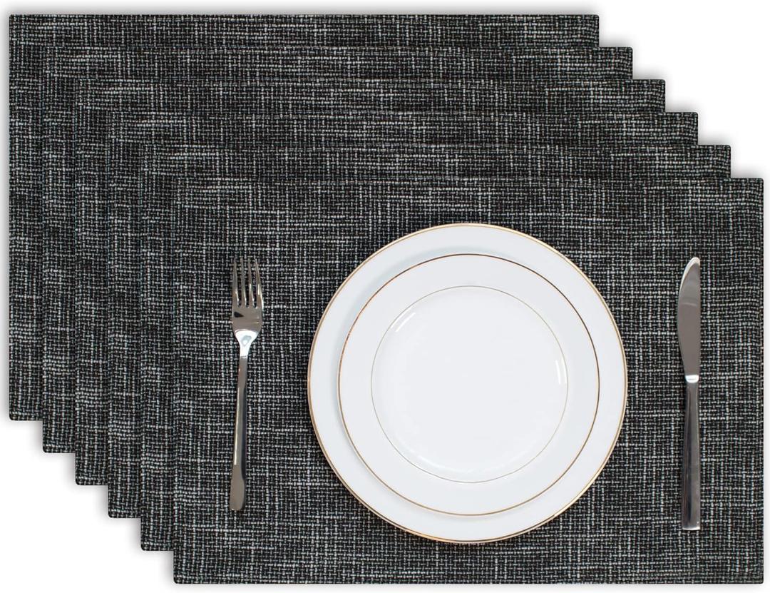 Kevin Textile Halloween Burlap Linen Placemats Set of 6 Heat Resistant Dining Table Place Mats Washable Kitchen Table Mats for Dinning Party Holiday Indoor Outdoor, 13 x19 inches, Black