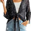 Women's Black Glitter Sheer Shirt – Star Pattern – Size XL – Lightweight Party Shirt, XL