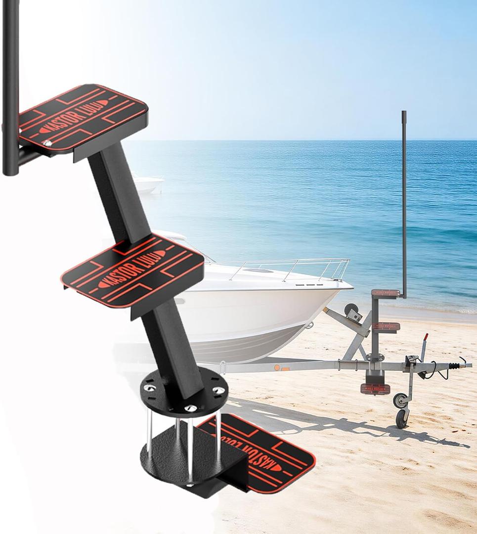Heavy Duty Boat Trailer Steps with Safety Handle, EVA Anti-Slip Mat, 700 Lbs Capacity, 3 Step Tongue Ladder with Handle, Easy Installation, Universal Fits for Trailers Tongue Steps