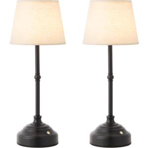 keysays 2 Pack Cordless Table Lamp, Rechargeable Desk Lamp with Fabric Shade, Battery Operated Lamp 3 Color Stepless Dimming, Small Touch Bedside Lamp Home Decor for Dining, Counter (Matte Black)