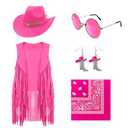 HyperFun Cowgirl Outfits for Women Western Costume Accessories Cowboy Hat Tassels Fringe Vest Earring Hippie Glasses Bandana For Halloween, XXXL