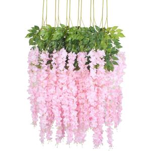 Duovlo 12 Piece Artificial Silk Wisteria Vine 3.6 Feet Ratta Hanging Flower Garland String Home Party Wedding Decor (Light Pink)