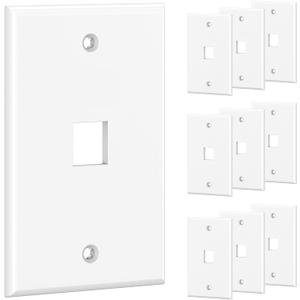 [UL Listed] Cable Matters 10-Pack Low Profile 1-Port Keystone Jack Wall Plate, RJ45 Wall Plate for Keystone Jacks in White