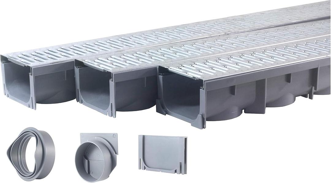 Drainage Trench - Channel Drain with Galvanized Steel Grate - 3 x 39 - (117" Total Length) (Galvanized - 3 Pack - 117")