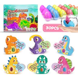 30 Pack Hatching Dinosaur Eggs Valentines Day Cards for Kids, School Classroom Novelty Dino Toys Valentine's Day Exchange Gifts for Toddler Boy Girl Class Valentine Party Favors Prize Treat Bulk