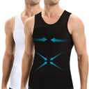 Lgtfy Mens Gynecomastia Compression Shirts, Slimming Body Shaper Tank Top, Tummy Control Undershirts - Change in Seconds (3X-Large, Black/White)