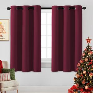 H.VERSAILTEX Christmas Curtains for Bedroom Thermal Insulated Room Darkening Living Room Curtains 63 Inch Long Grommet Privacy Protection Window Curtain Panels/Drapes for Nursery, 2 Panels, Burgundy